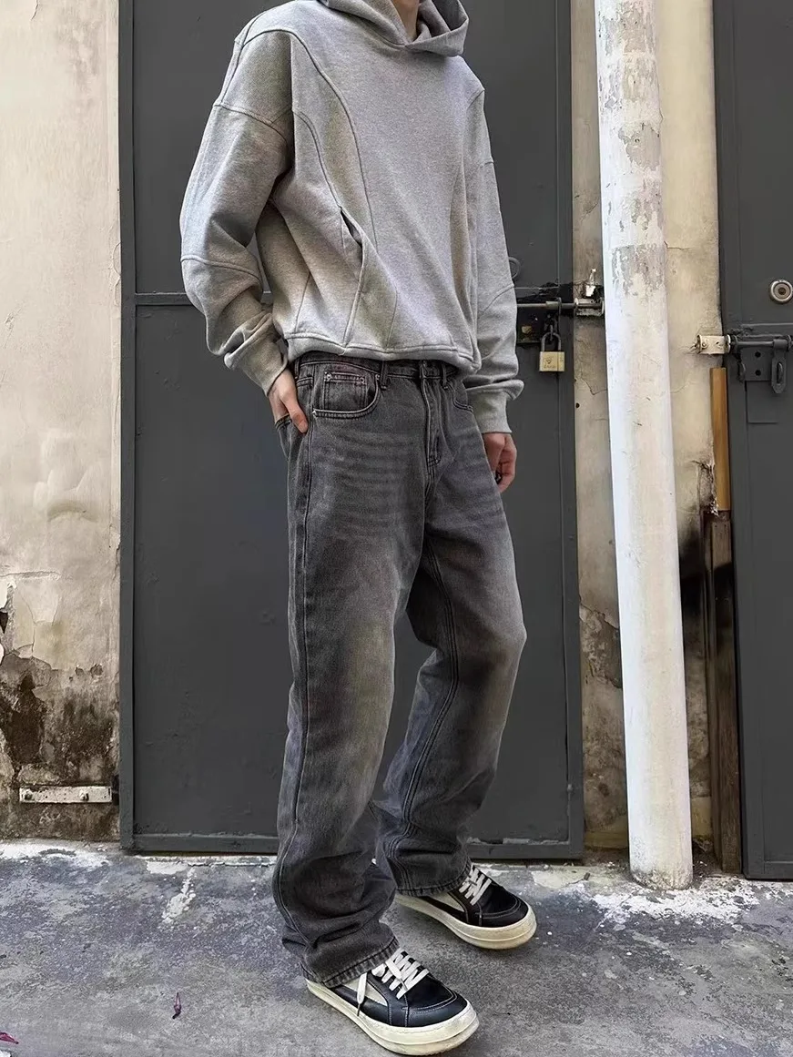 

American High Street Vintage Smoked Grey Jeans Men's Slim Straight Leggings Cleanfit Style Fashionable And Slimming