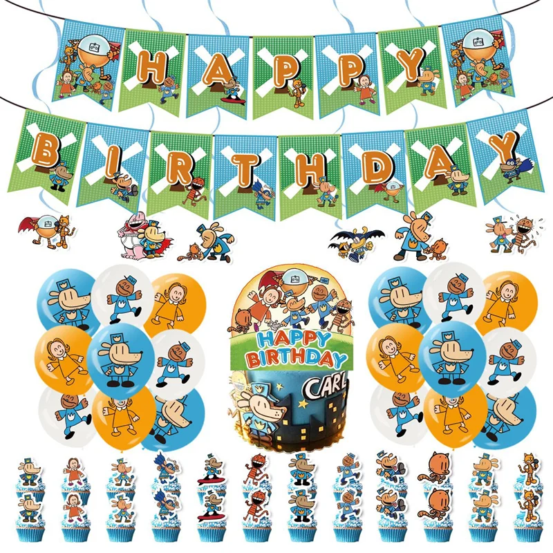 Dog Man Cartoon Party Decoration Happy Birthday Petey the Cat Puppy Banner Cake Topper Plates Ballon Supplies Best Friends Gifts