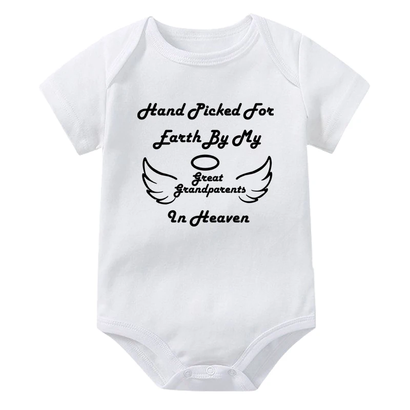 Hand Picked for Earth By My Great Grandparents In Heaven Newborn Baby Rompers Summer Bodysuits Cotton Infant Toddler Clothes