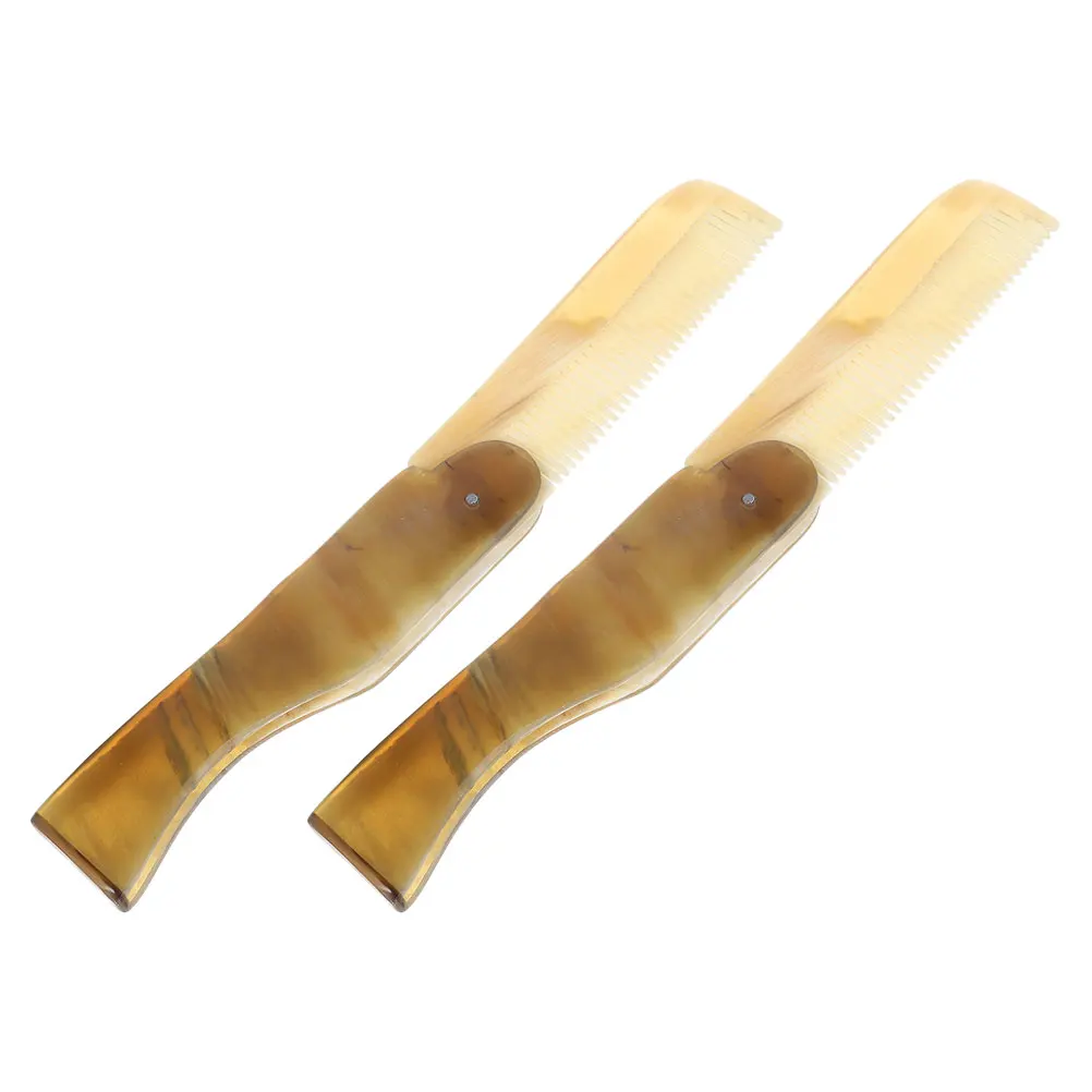 

2pcs Foldable Travel Comb Portable Hair Brush For Women Compact Antistatic Horn Material Multifunctional Paddle Comb Stylish