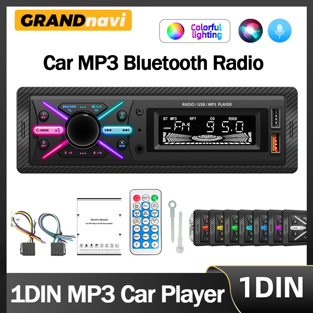 Car Radio 1Din Stereo Player Digital Bluetooth Car MP3 Player Colorful FM AUX Radio Audio Music USB In Dash Kit Phone Charging