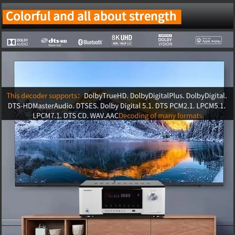 7.1 Channel Home Theater Amplifier High Power DTS HD Digital Audio System with BT USB Metal Sound for Theater Use