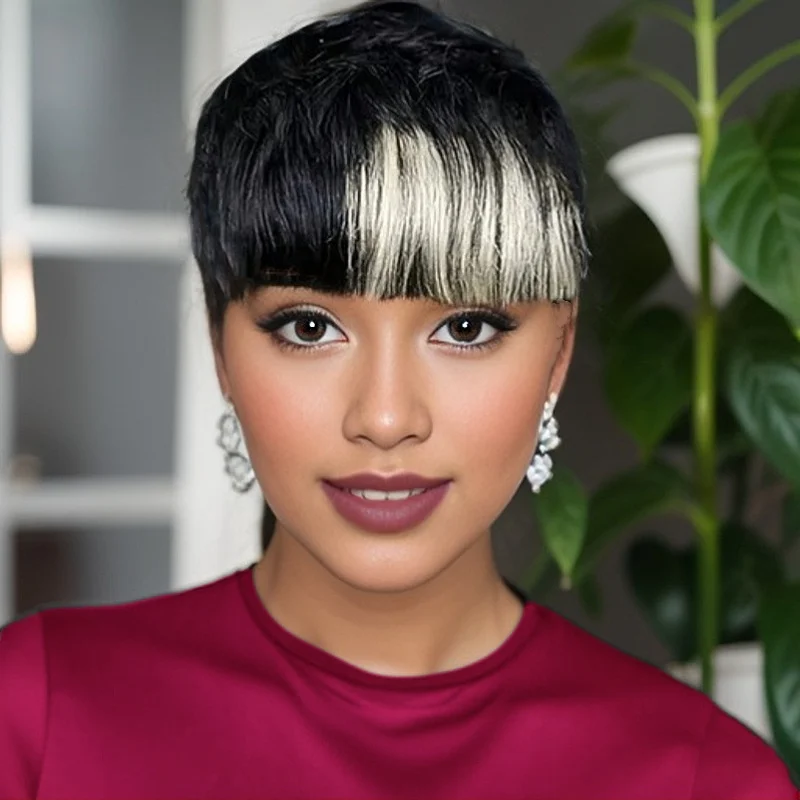 여성용 짧은 레이어드 브라질 인모 전체 기계 제작 가발 색상 1B/613