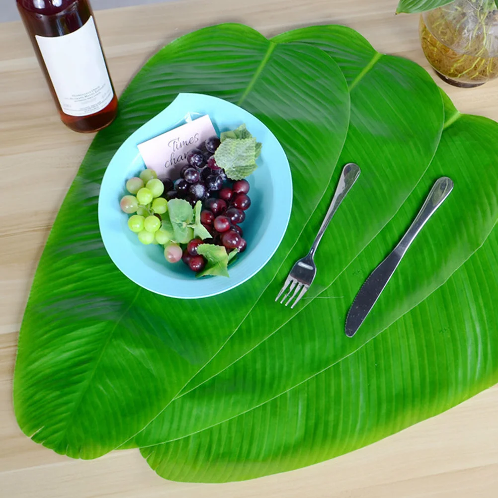 

3pcs Artificial Leaves Placemat Fabric Table Decor For Tropical Hawaii Luau Party Banana Leaf Mat Simulation Plant