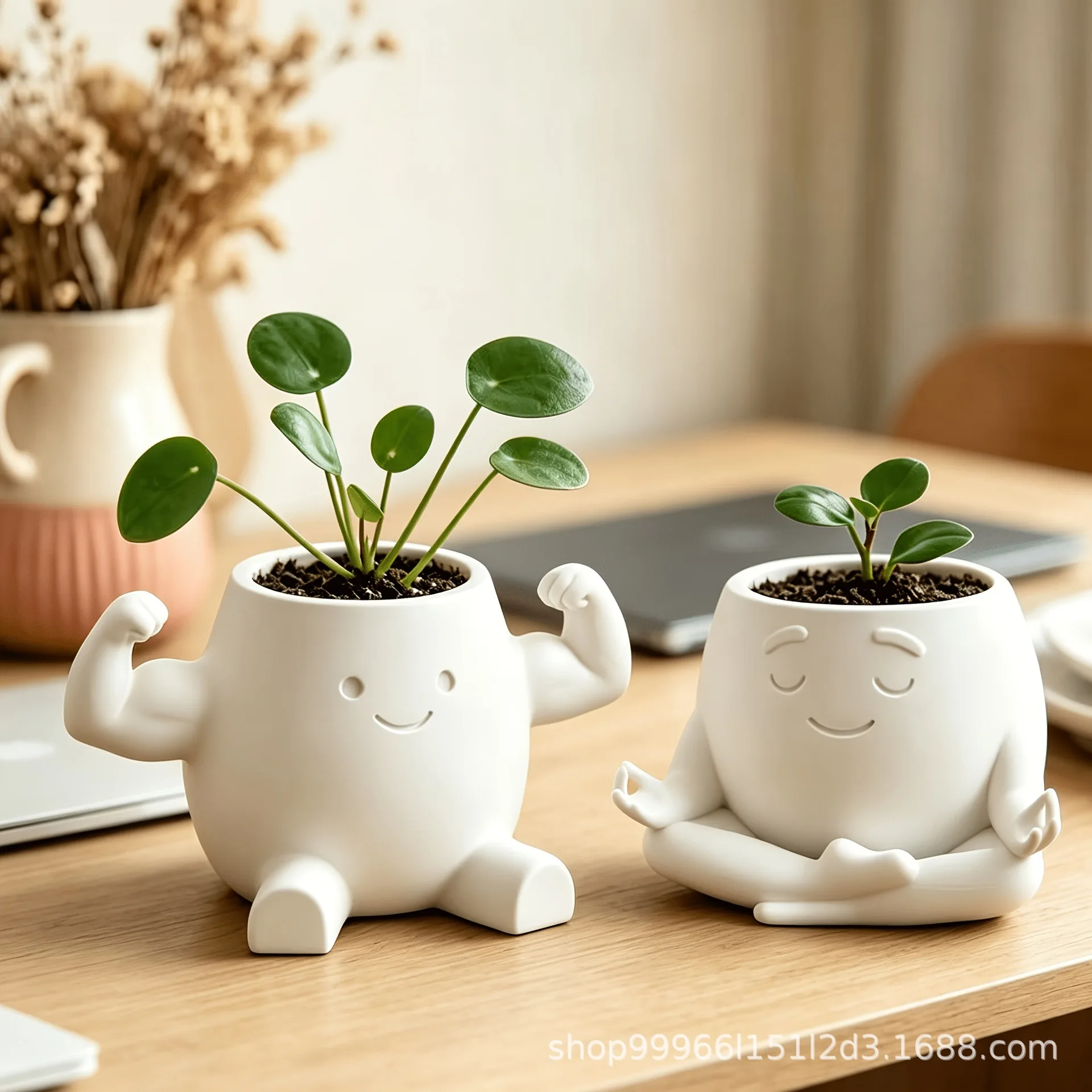 3D‑Printed Sitting Yoga Figurine Succulent Planter Novelty Face Flower Pot Unique Handicraft Decor Ornament Home Decoration