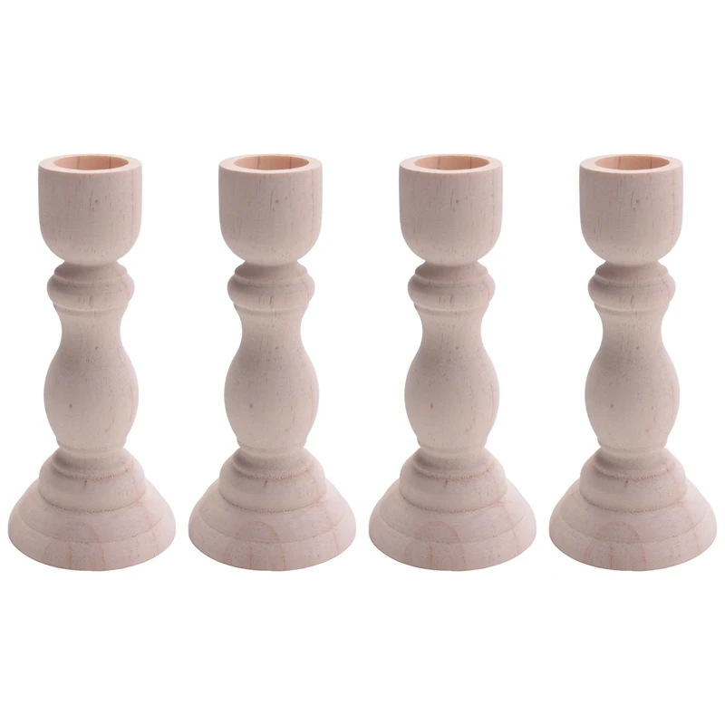 4Pcs Unfinished Wood Candlestick Holder For Craft Project, Ready To Stain, Paint Or Oil, 5 Inches For Party Decoration