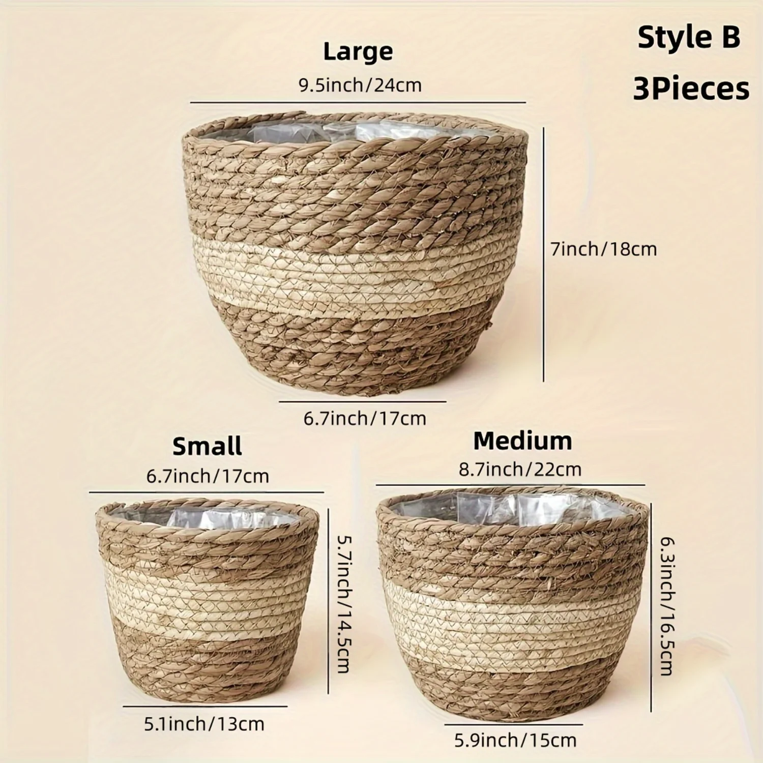 3pcs, Hand Woven Dandelion Flower Basket, Flower Pot Indoor Modern Decorative Plastic Pots For Plants With Drainage Hole And Tra