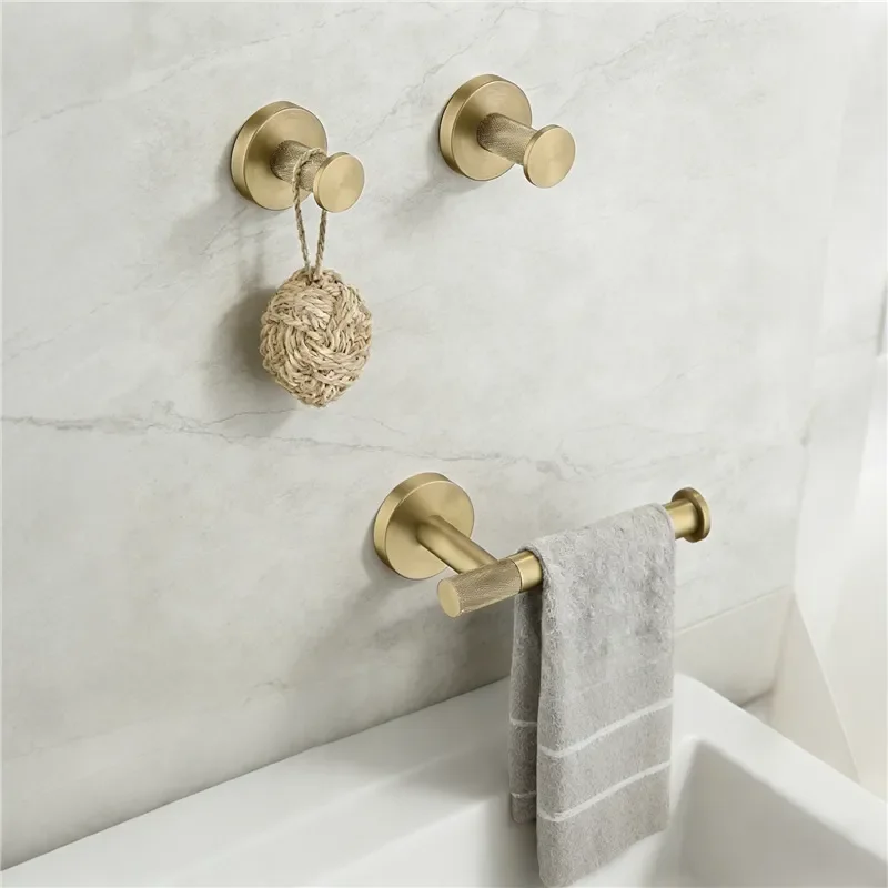 Black Gold Stainless Steel Towel Rack 3 Piece Set Wall Mounted Coat Hook Bathroom Accessories Hotel Home Storage Organizer