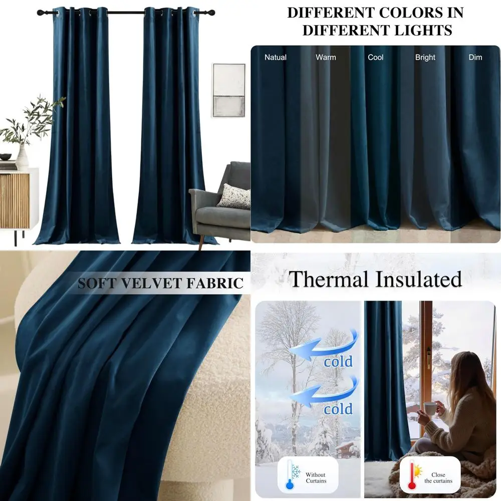 

Темно-синие бархатные шторы 52 x 102 л с люверсами, термоизоляция, затемнение помещений для гостиной и спальни