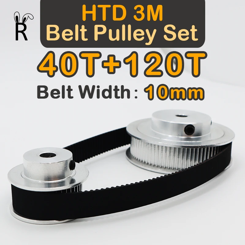 

40Teeth+120Teeth HTD 3M Timing Pulley Set Belt Width 10mm 40T 120T Belt Pulley HTD3M Synchronous Wheels Set 3M 40Teeth 120Teeth