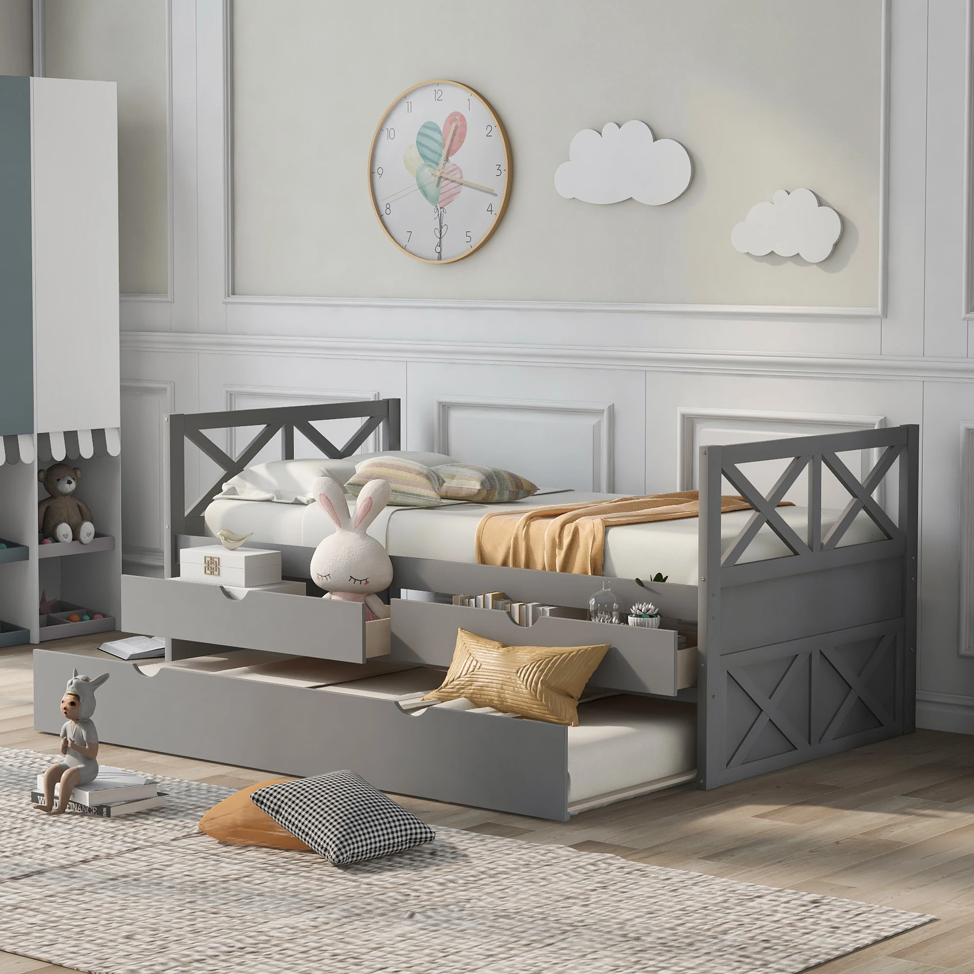 Multi-Functional Daybed with Storage Drawers and Trundle, Gray - Ideal for Any Room  76x39.20x35 in.