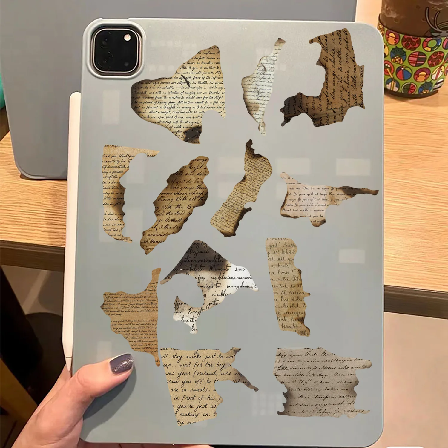 50개 레트로 스탬프 효과 스티커 번트 프레이즈 데칼 DIY 문구 컴퓨터 스티커 학생 문구