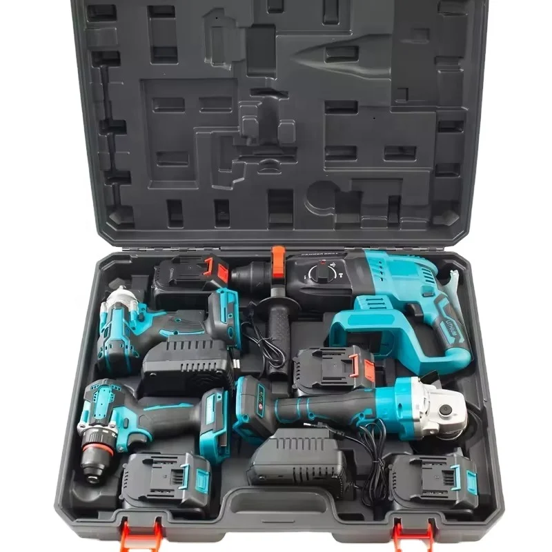 4-Piece High Quality Cordless Drill Set 21V Lithium Battery Angle Grinder Electric Drill Light Hammer OEM