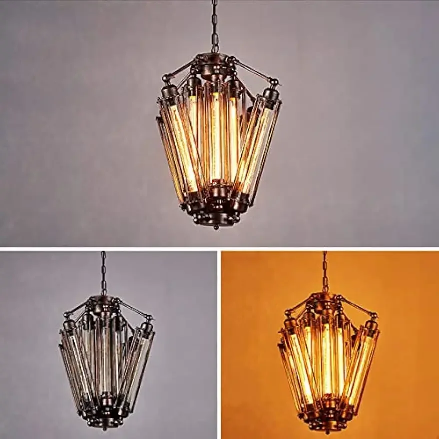 8-Light Retro Chandelier, Industrial Metal Pendant Lamp, Steampunk Hanging Lamp, Geometric Ceiling Lamp