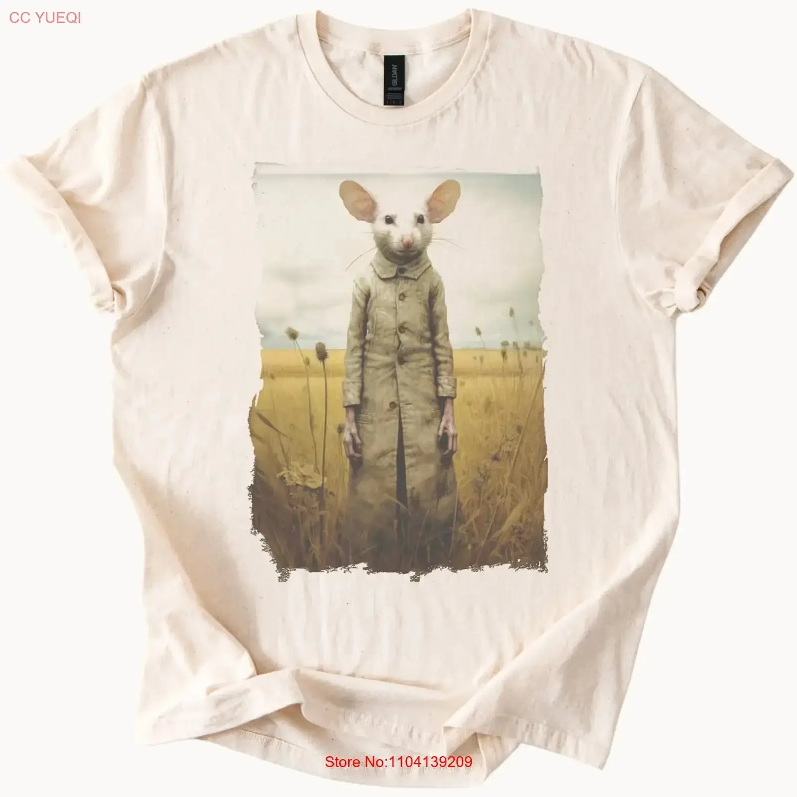 Mouse in Coat Field T Shirt Unique Design Top vintage Washed graphic Soft homme Stylish Slightly Versatile designer clothes