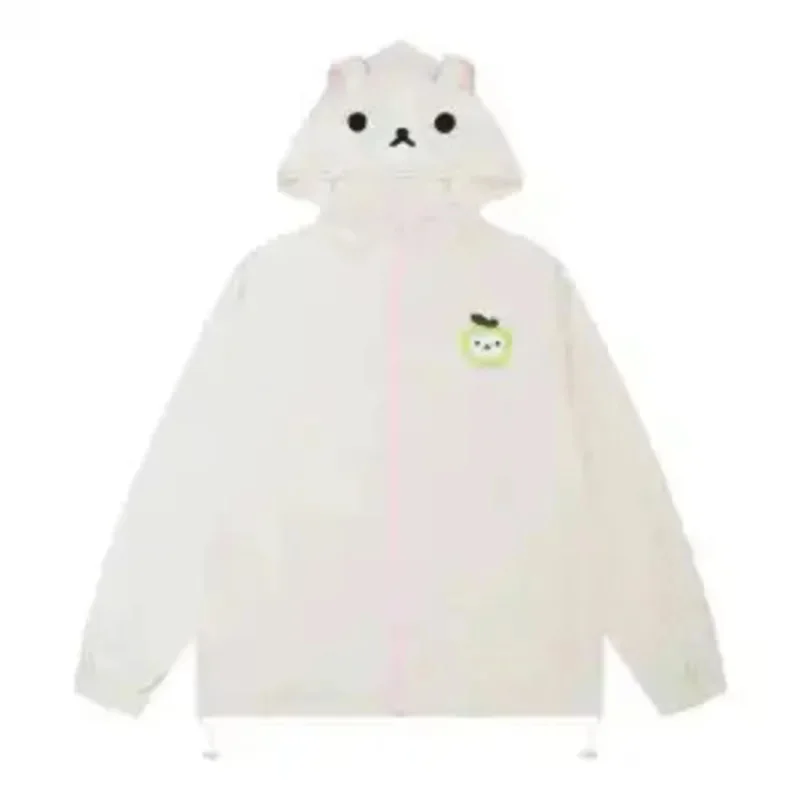 Y2K Embroidery Rilakkuma Sweatshirt Hoodie Sun Protection Jacket Girl Cute Soft UV Protection Loose Lightweight Coat Top Tee New