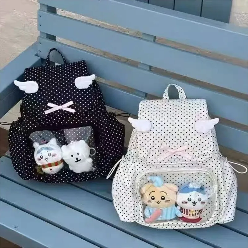 

JIAERDI Ретро милый милый рюкзак с бантом женский рюкзак с крыльями в горошек большой вместимости студенческий рюкзак женский аниме универсальная повседневная сумка Ita