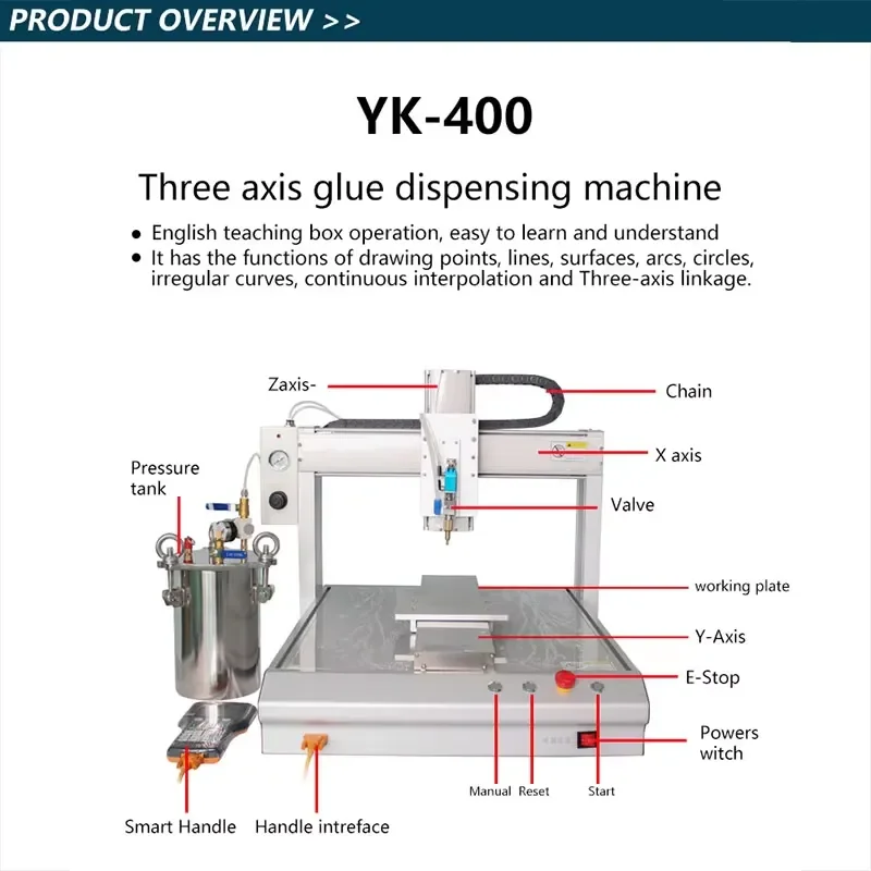 YK-400 Automatic Glue Dispenser Machine Visual Dispensing with Motor and Engine Core Wood Case Packaging