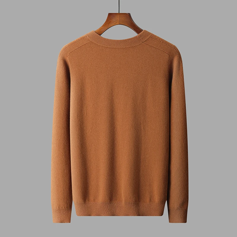 Wheat-sleeve Autumn/winter new 100% Merino wool cashmere sweater men's O-neck pullover warm bottom knit shirt top