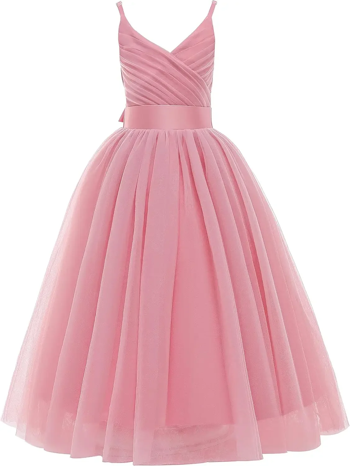 

Flower Girls Spaghetti Strap Tulle Dress Long A Line Wedding Pageant Dresses Princess Birthday Party Ball Gown pageant dresses