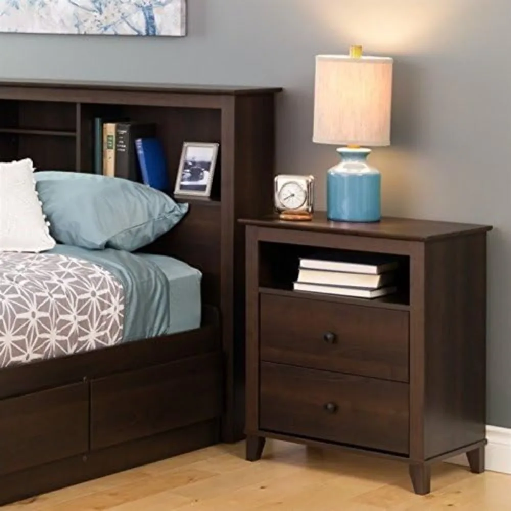 

Nightstand, Yaletown Traditional 2-Drawer Tall Nightstand Side Table, Bedside Table with 2 Drawers and Open Shelf , Nightstand