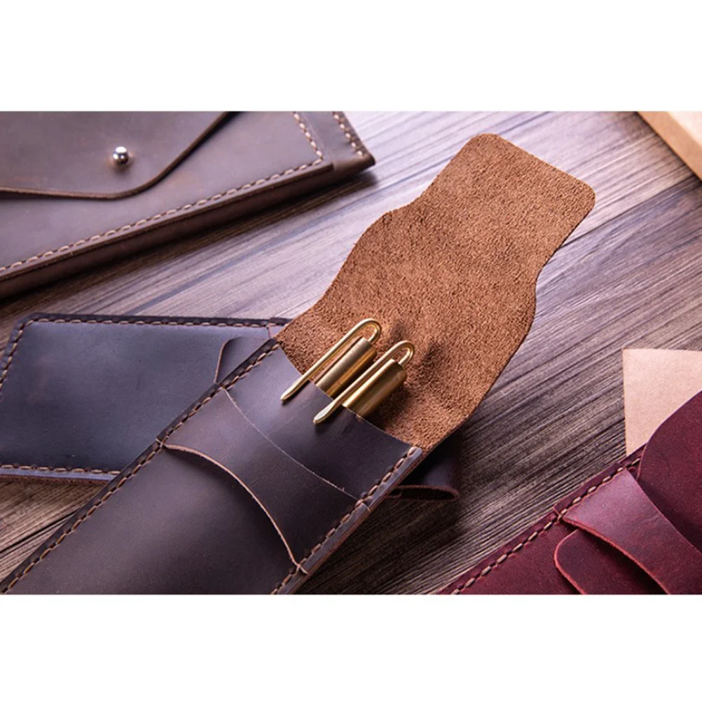 

Retro Pen Pouch Holder Genuine Hand Stitched Protective Sleeve For Pens Pencil Storage Bag Case Office School Use