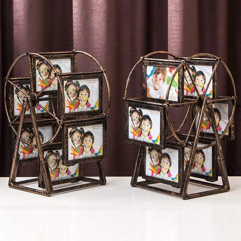 Retro Vintage Rotating Ferris Wheel Picture Frame, Personalized Family Photo Frame Shows For 12 Photo Home Decor