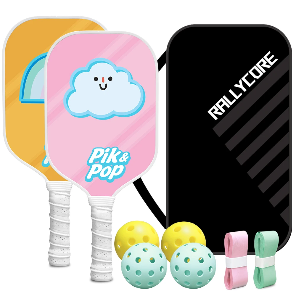 

Pickleball Paddle Set with 2 Rackets, 4 Balls, Bag & Grip Tapes Fiberglass Surface & Polypropylene Core for Control， Wide Body