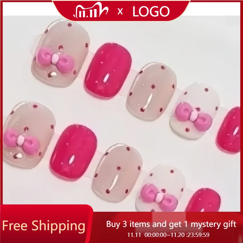 

10 шт. ногти ручной работы с галстуком-бабочкой в горошек, кошачий глаз, прозрачные накладные типсы, подходящие как подарки для девочек и друзей