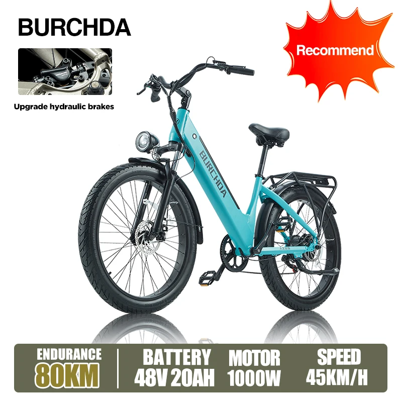 BURCHDA AZ26 Elektrische Fiets 1000W 26 Inch 3.0 Vetband Stadsfiets Volwassenen Elektrische Fiets 48V20AH Verwijderbare Batterij