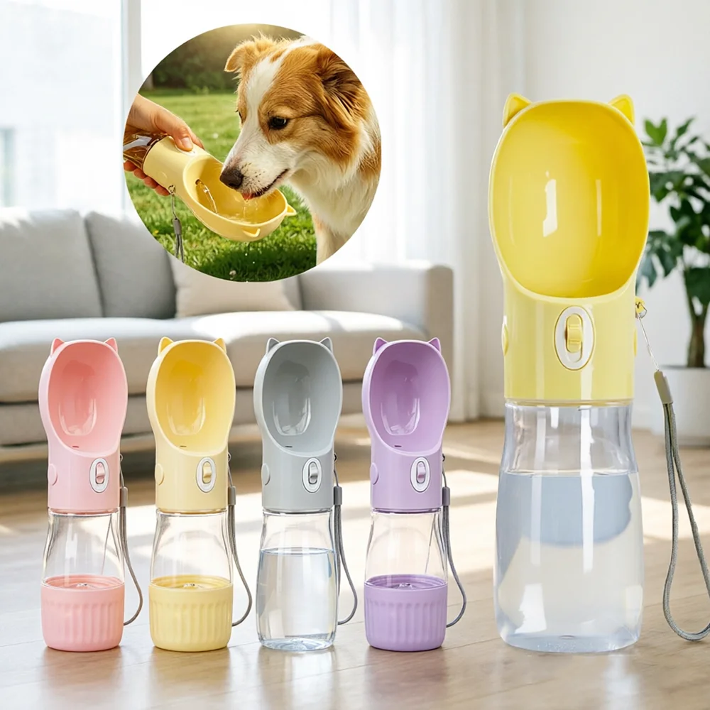2-in-1 Portable Dog Water Bottle with Food Cup for Small Big Dog Cat Outdoor Travel Leakproof Puppy Drinking Bowl French Bulldog