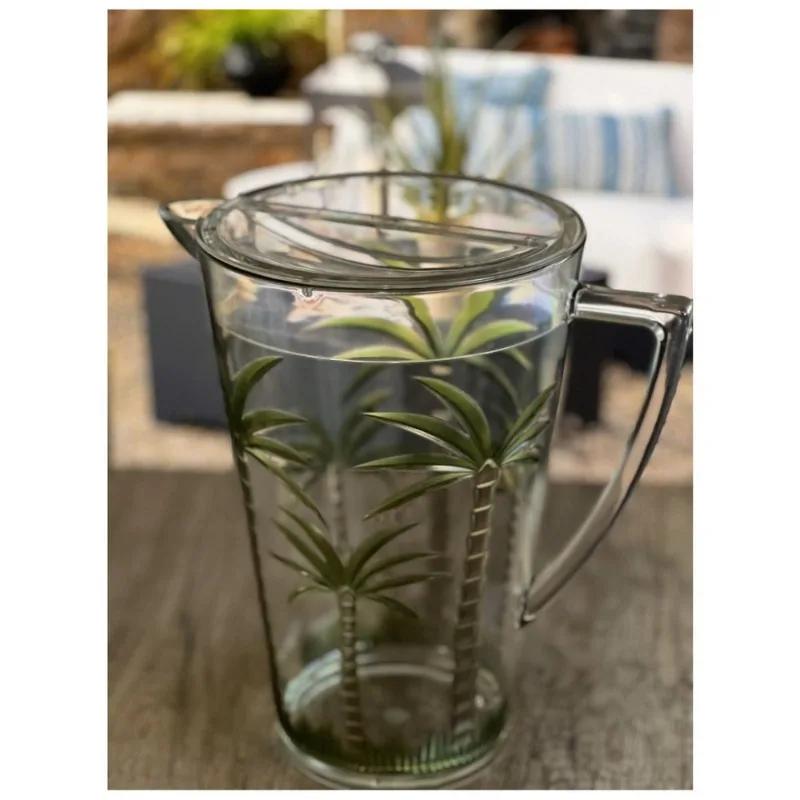 

2.75 quart covered water tank with palm tree design sturdy and durable plastic water tank BPA free reusable beverage water tank