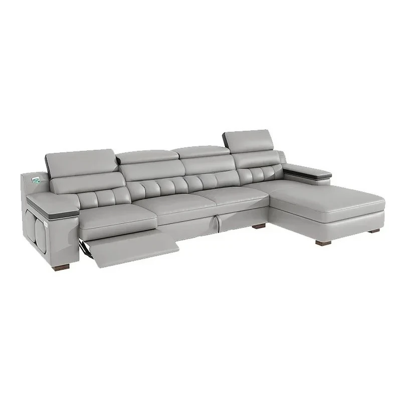 A newFirst Class Top Layer Leather Electric Multifunctional Retractable Sofa Bed Dual-Use Living Room Sofa