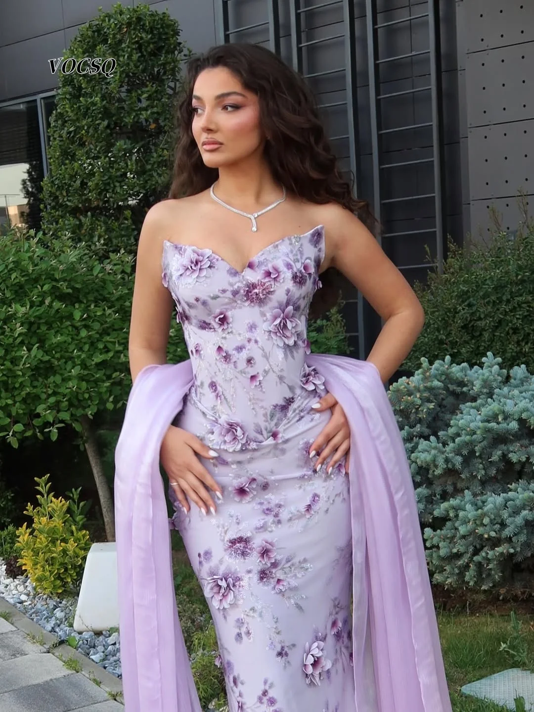 Prom Dresses Lavender Sweetheart Mermaid Formal Gown 3D Floral Applique Shiny Sequin Bodycon Maxi Dress for Party Customized
