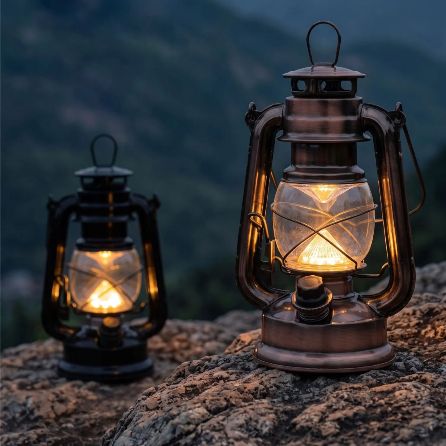 Vintage LED Lantern Retro Metal Oil Lamp Decorative Night Light Portable Battery Operated Camping Lantern for Xmas Home Decor