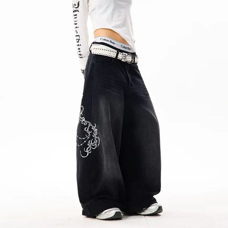 

Autumn Denim Wide Leg Jeans High Waisted Printed Embroidered Pocket Spicy Girl Jeans Fashionable Women's Trousers Casual Style