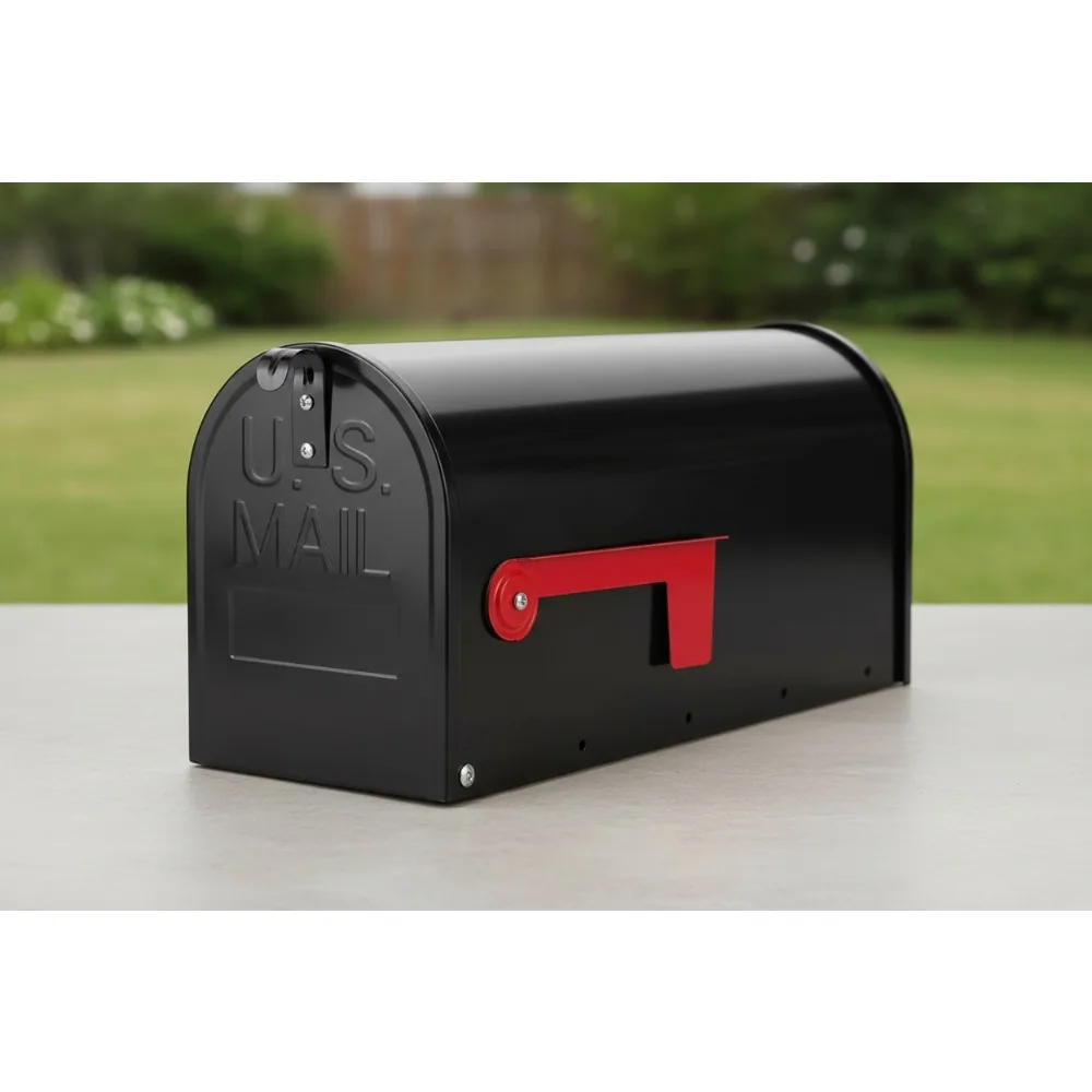 

Heavy Duty Black Metal Mailbox Outdoor Post Mount Weatherproof Large Capacity Easy Install