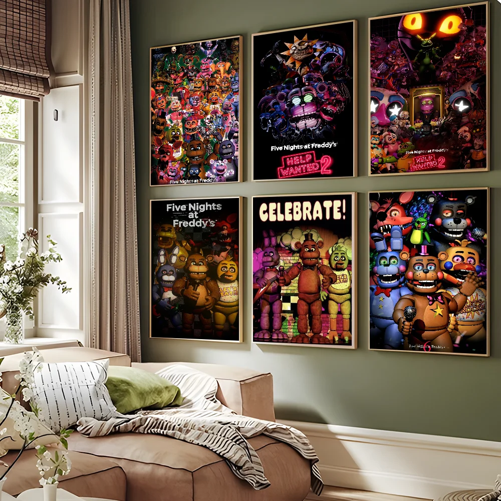 F-Five N-Nights at F-Freddys Game Poster Sticky HD Quality Wall Art Retro Posters for Home Kawaii Room Decor