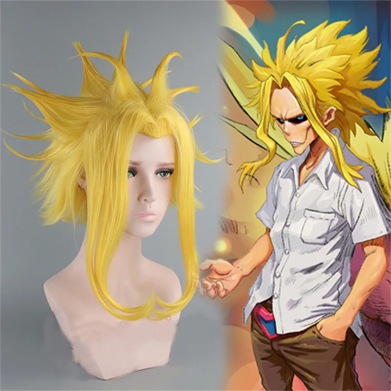 Anime Boku no Hero Japan All Might Wigs Cosplay Costume My Hero Academia Black Synthetic Wavy Hair Halloween Party Wig Party