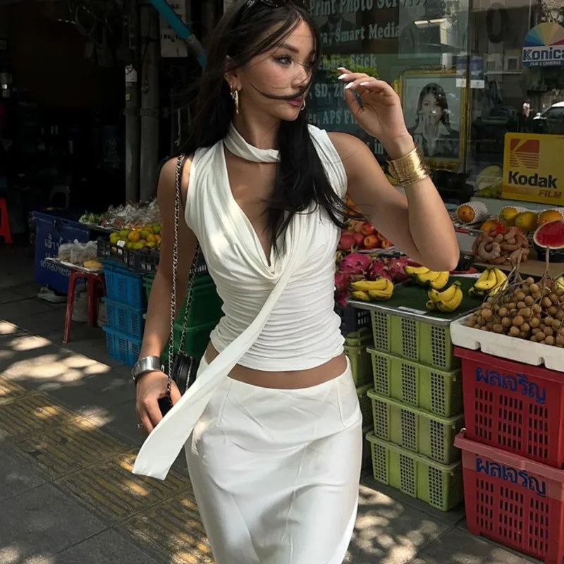 

Summer New Tanks Women Tops Sexy Sleeveless V-Neck Lady Top Fashion Bandage Streetwear Casual Slim Tank Elegant Knitted Clothing