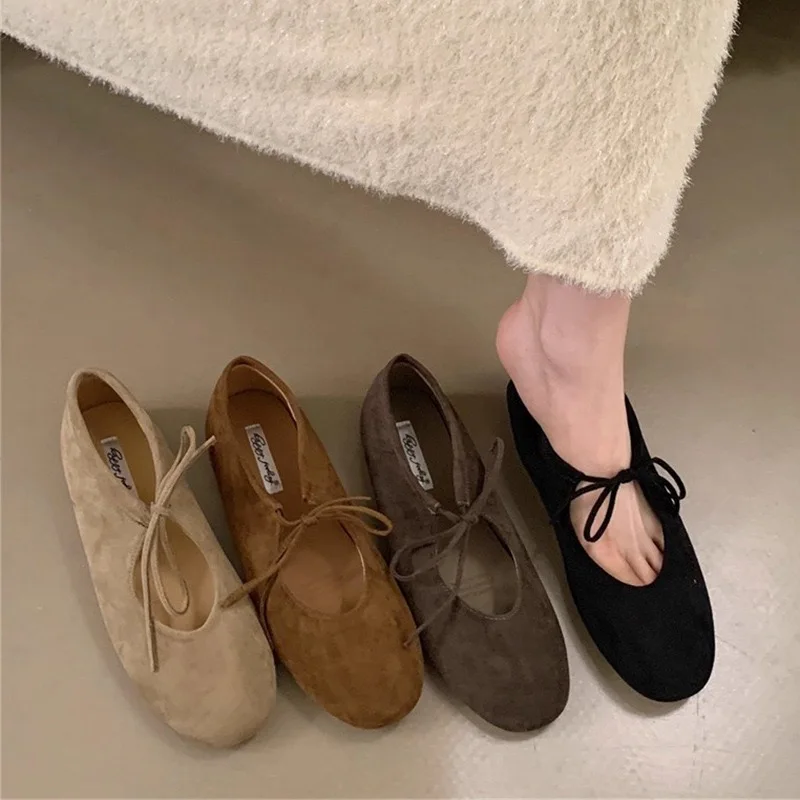 

Модные женские туфли-балетки с бантом 2026 года, повседневная женская обувь, туфли на мягкой подошве, женские балетки с круглым носком, слипоны