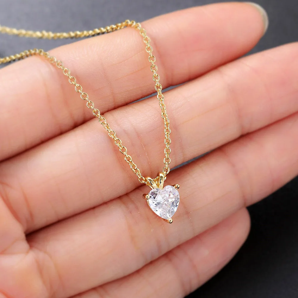 Wedding Heart Crystal Pendant Necklace For Women Zirconia Gold Color Choker Necklaces Mariage Jewelry Dropship Suppliers N476