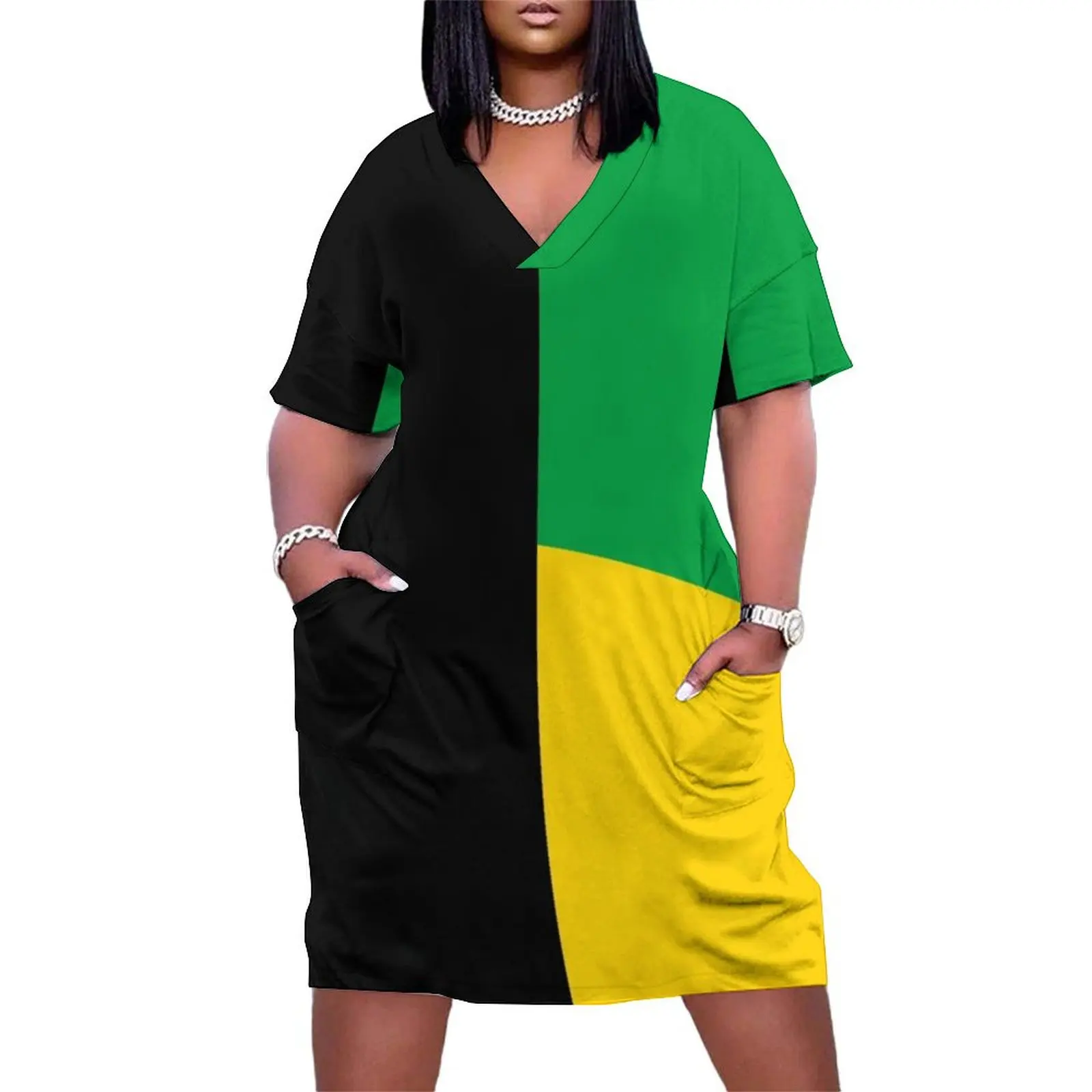 

Jamaican Flag Solid Colours Loose Pocket Dress Party dresses summer women"s suit beach dress