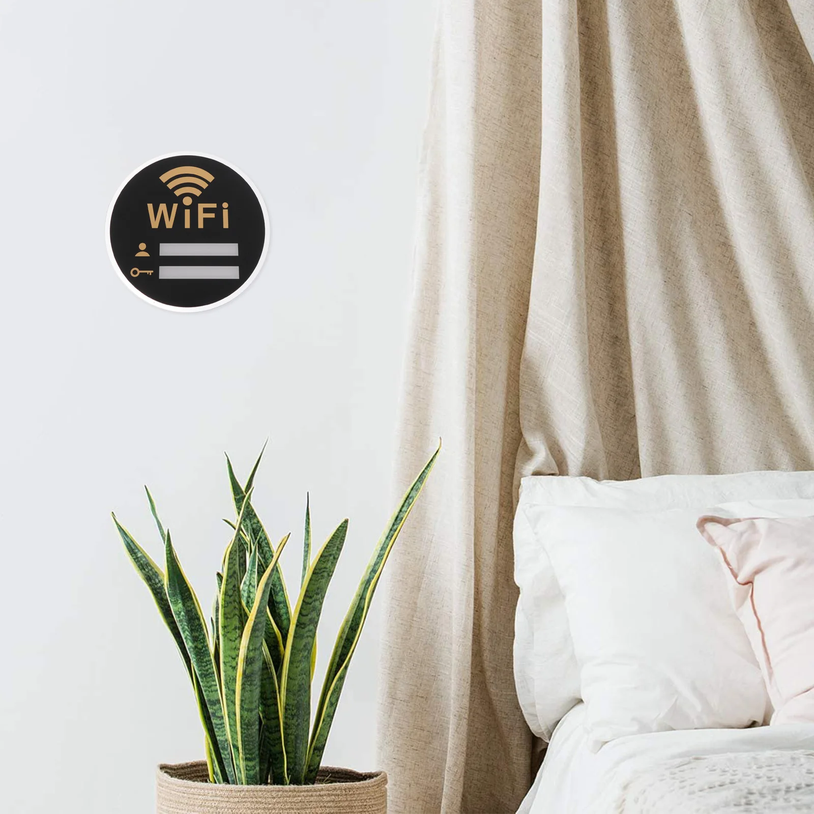 

Wifi Password Wall Sticker Acrylic Sign for Hotel Home Round Plaque Wireless Coverage Reminder Safe Use Restroom Decoration