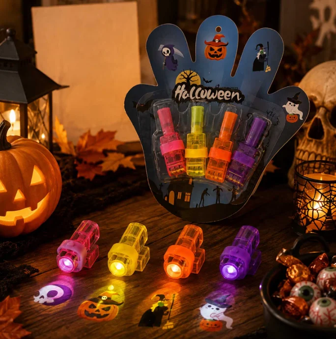 Holiday Party Trick‑Or‑Treating Luminous Finger Lights Halloween Finger Projector Lights Flashlight Colorful Flashing Kids Toys