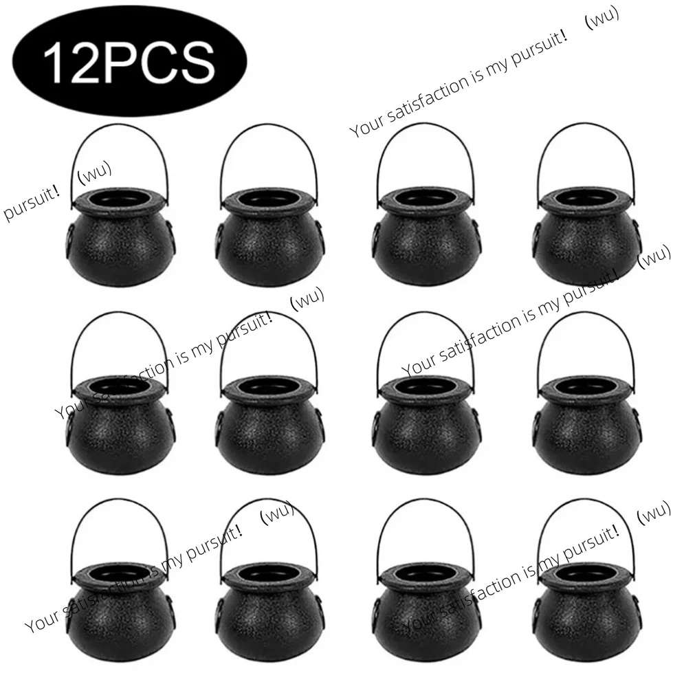 ZOCI-Halloween Witch Cauldron Decoration,Mini Black Plastic Witches Cauldron,Pumpkin Treat Bucket,Candy Basket,Trick Or Treat