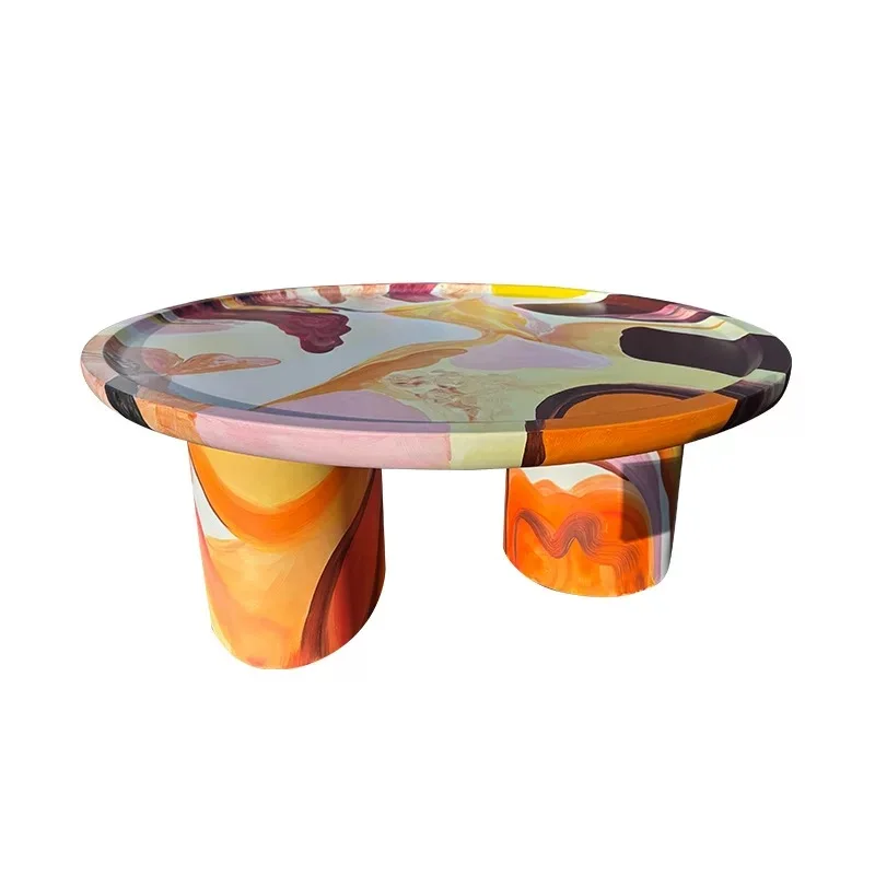 Designer Hand-Decorated Intricately Painted Scandinavian Design MDF Coffee Table Custom Color Living Room Dining Area