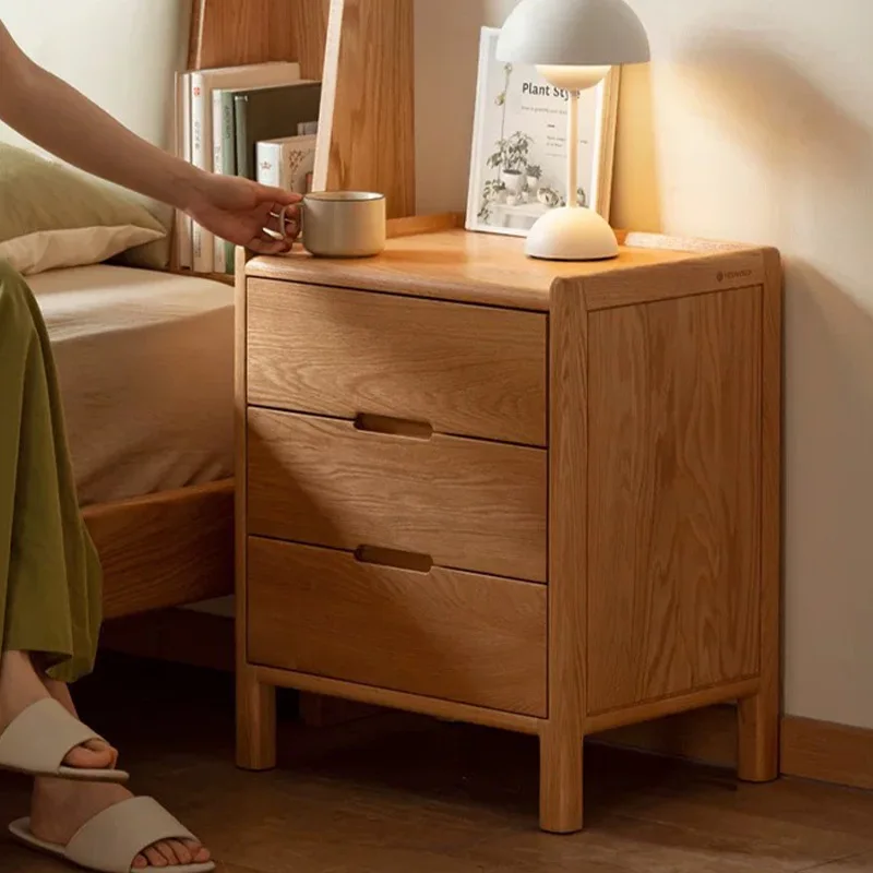 New solid wood bedside table Nordic bedroom simple locker red oak three-draw bedside locker factory direct supply