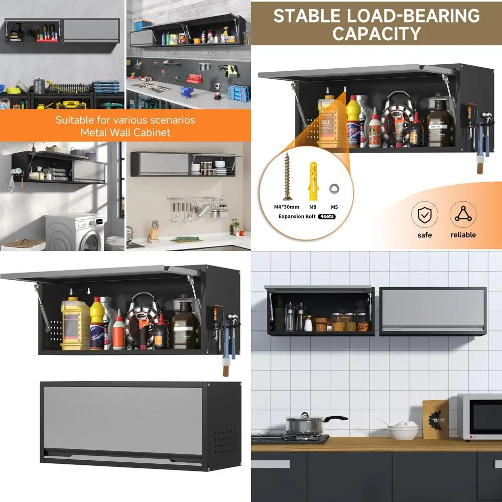 

Настенный металлический шкаф шириной 31,5 дюйма с дверцей с выступающим краем для гаража, кухни и хранения вещей