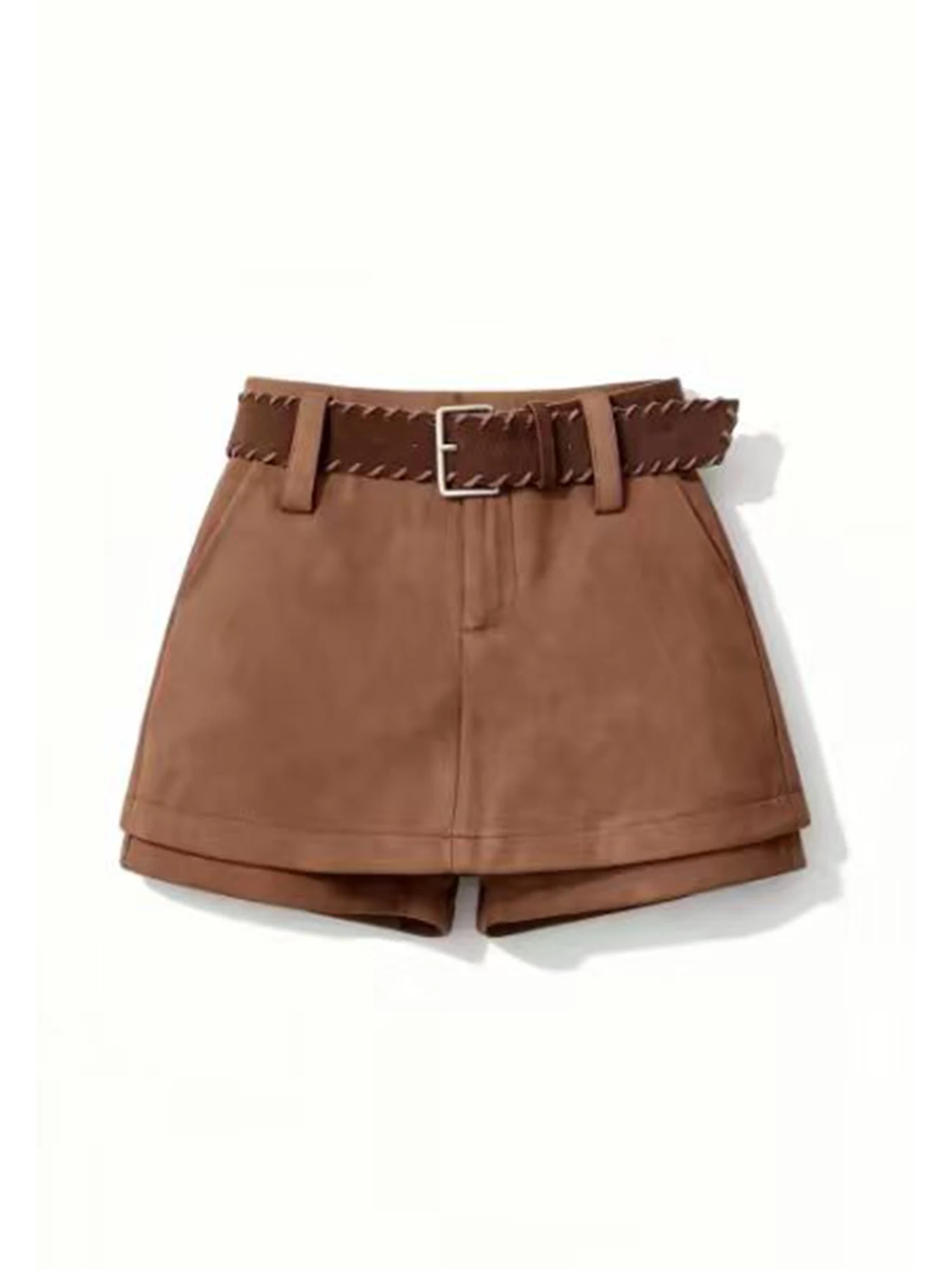 Women Brown Suede Shorts Skirt Y2k Gyaru Emo Vintage Harajuku A-Line Skort Casual Vintage Boot Short Pants for Women Summer 2026